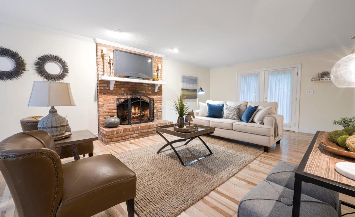 Library with fireplace