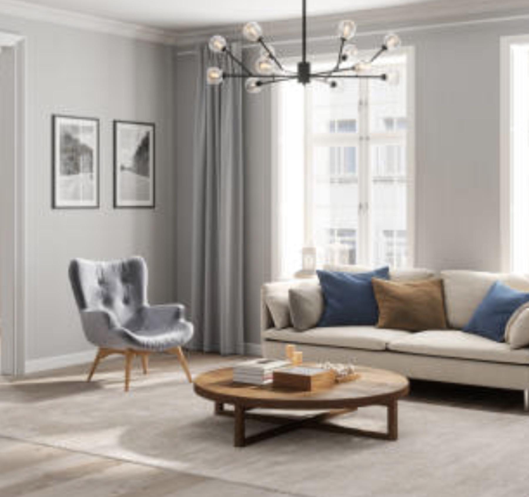 Living room with riverfront views